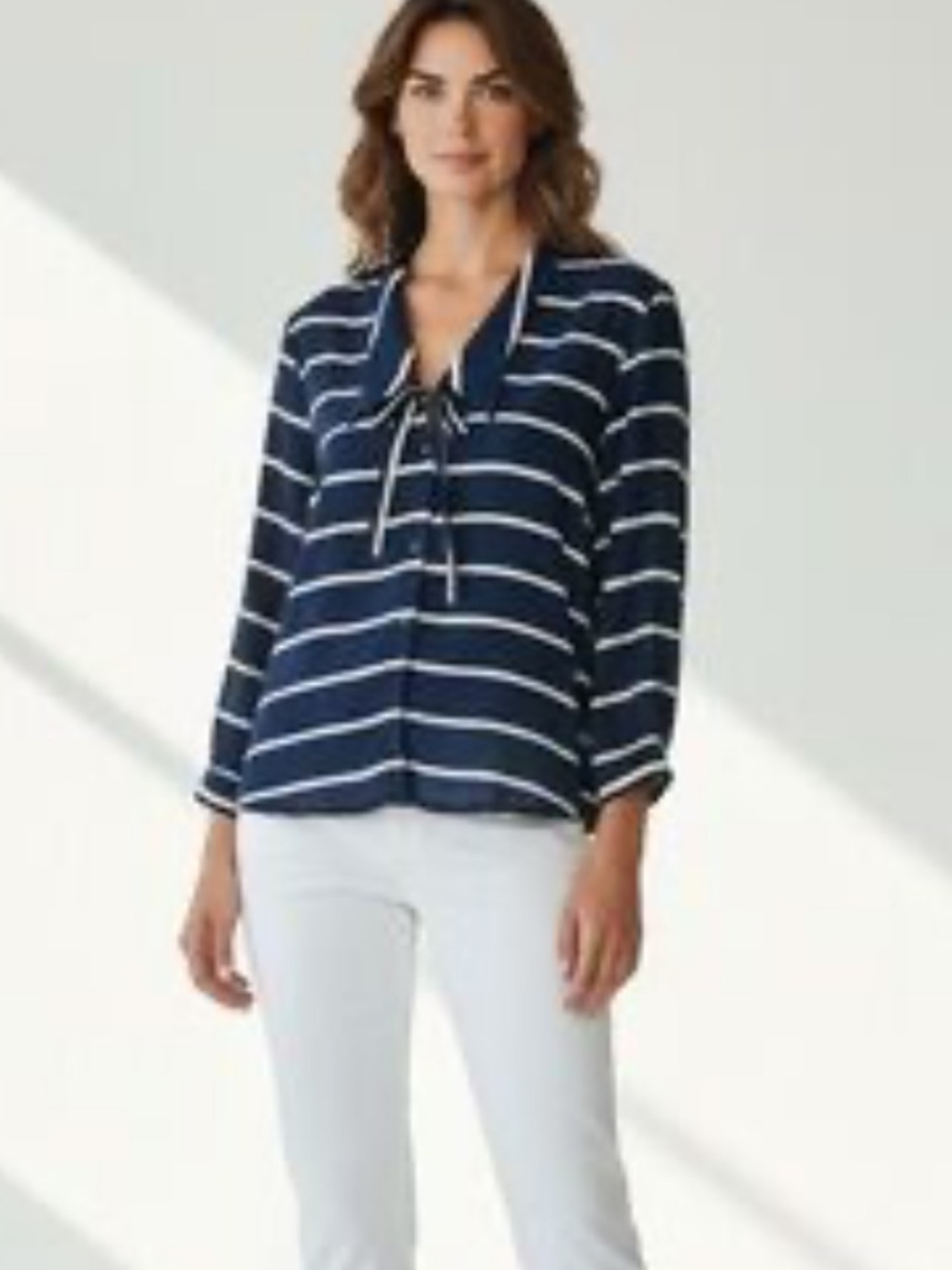 Zara Navy and White Striped sailor style Shirt XS